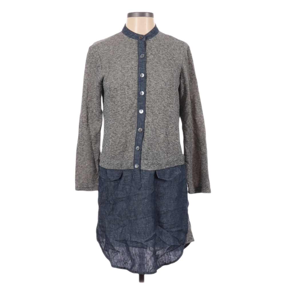 Anthropologie Uncle Frank‎ Shirt Dress Size S Blue Gray Long Sleeve Henley Neck